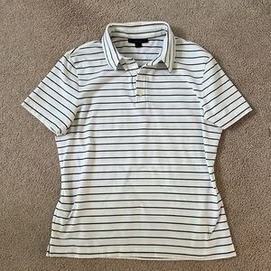 Express white/black-striped stretchy polo
